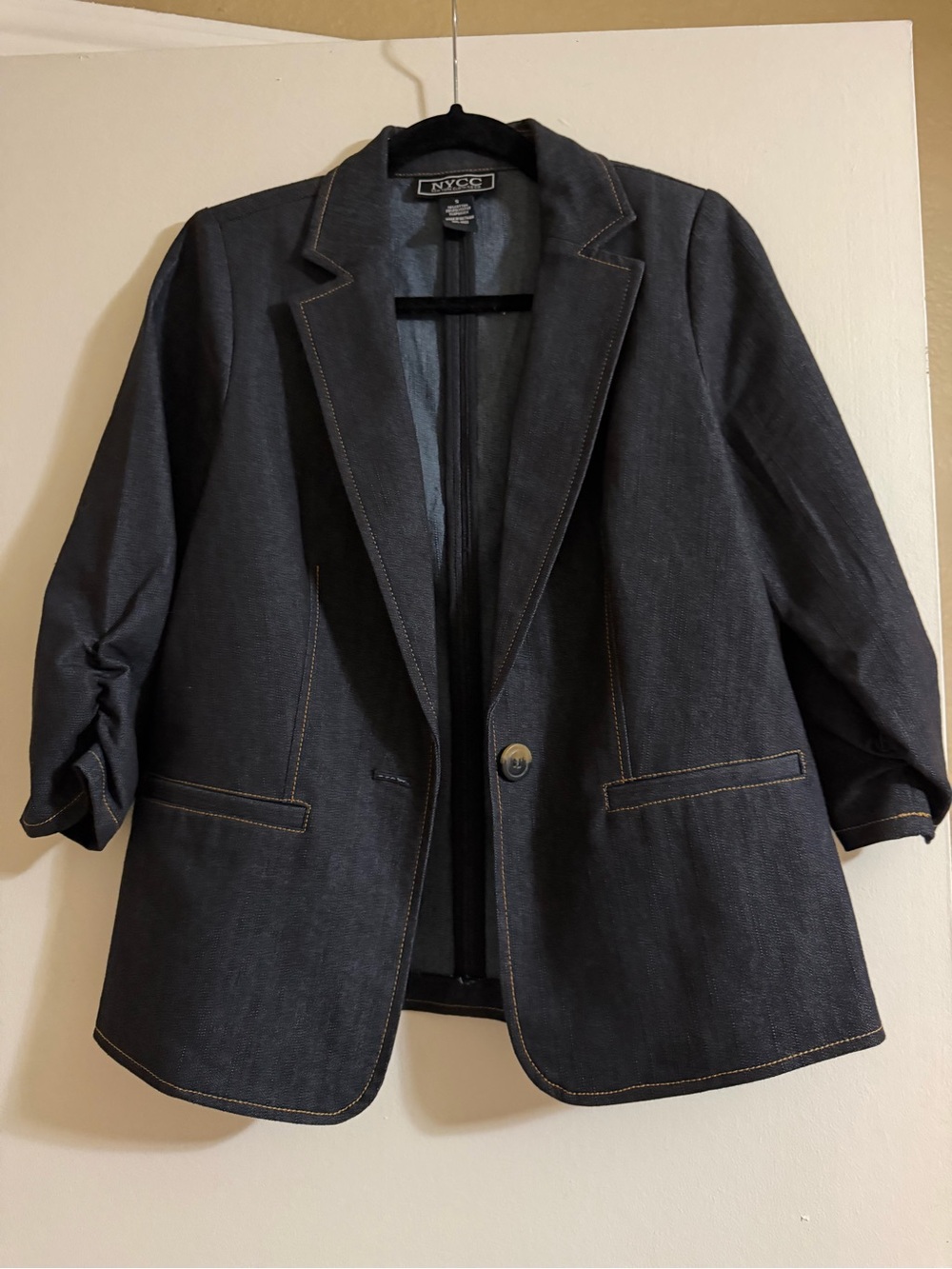 New York Clothing Co. Darkwash Denim Blazer with Contrast Stitching